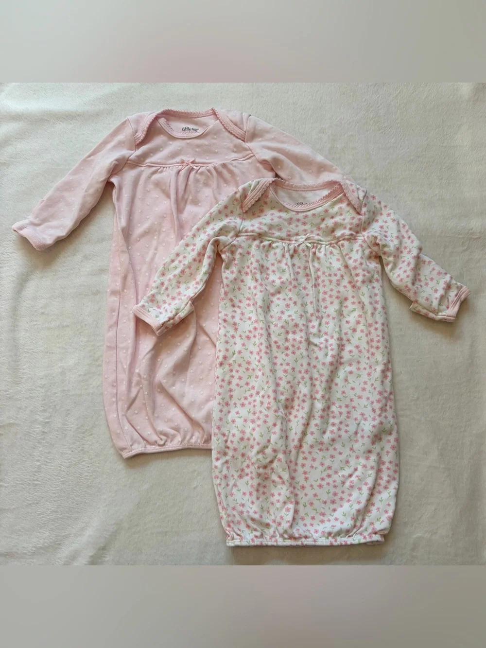 Little Me Pink Floral & Solid Sleep Gowns - 2 Pack